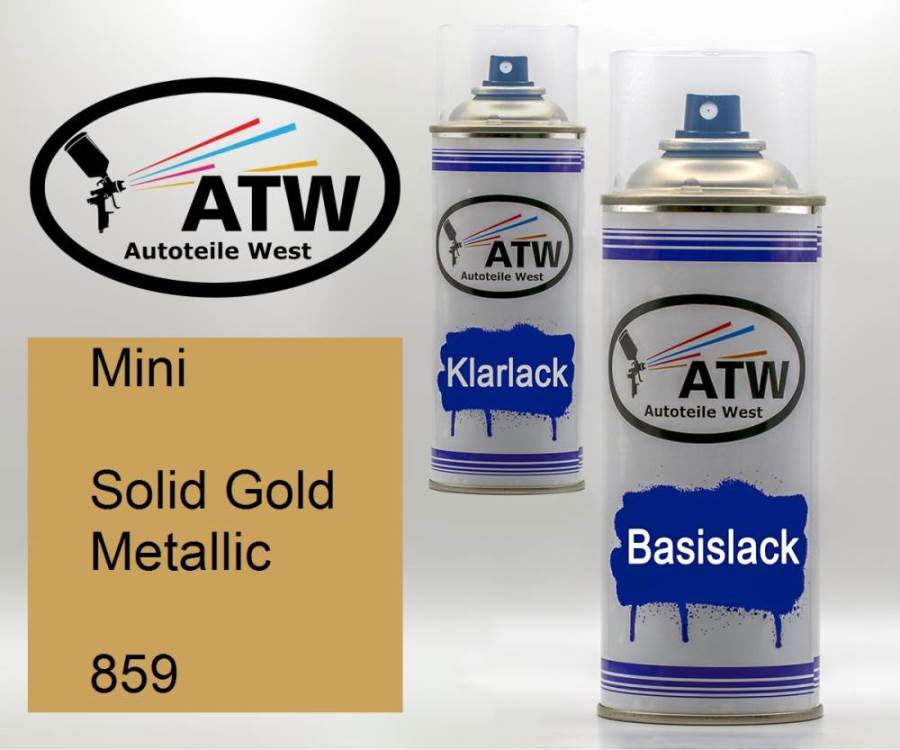 Mini, Solid Gold Metallic, 859: 400ml Sprühdose + 400ml Klarlack - Set, von ATW Autoteile West.